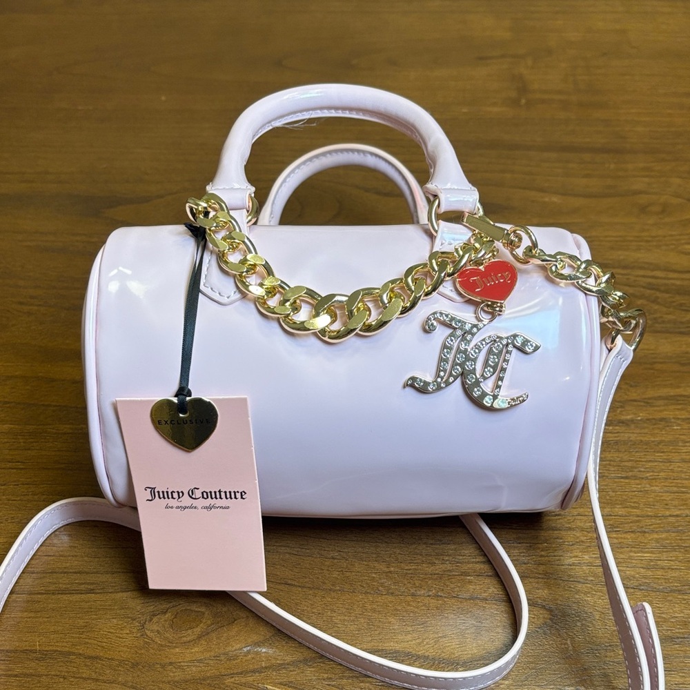 NWT JUICY COUTURE EXCLUSIVE LOVE LETTER HEART MINI BARREL CROSSBODY BAG PINK